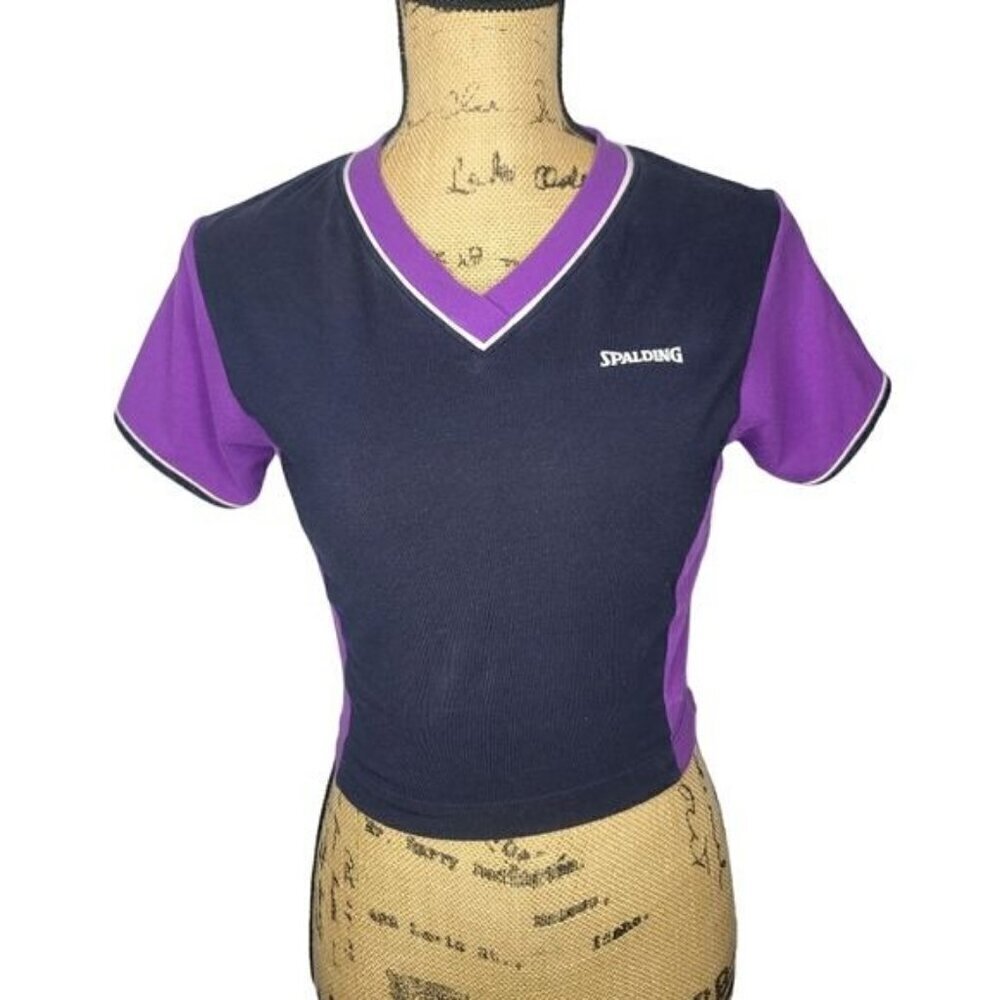 Vintage Navy and Purple V-Neck Athletic Crop Top
